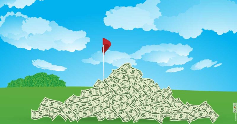 Pile-of-Money-on-golf-green Sweeps Payout